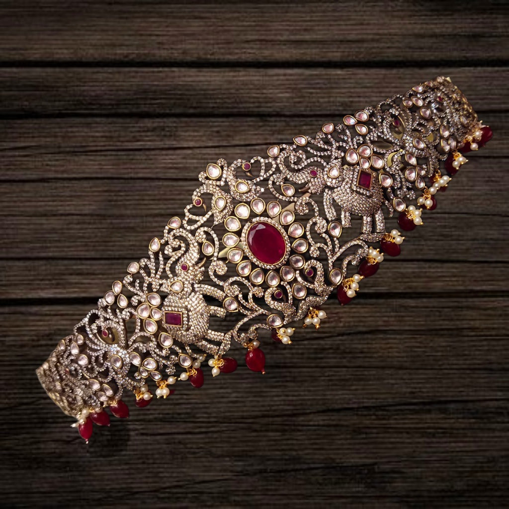 Victorian Diamond Vaddanam - Gold Finish Bridal Belt with Elephant Motifs