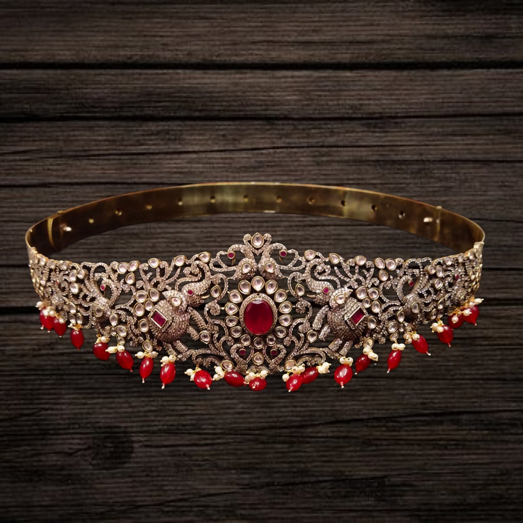 Victorian Diamond Vaddanam - Gold Finish Bridal Belt with Elephant Motifs