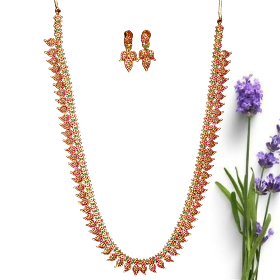 Ruby Mango Haram - Traditional CZ & Ruby Stone Bridal Necklace Set