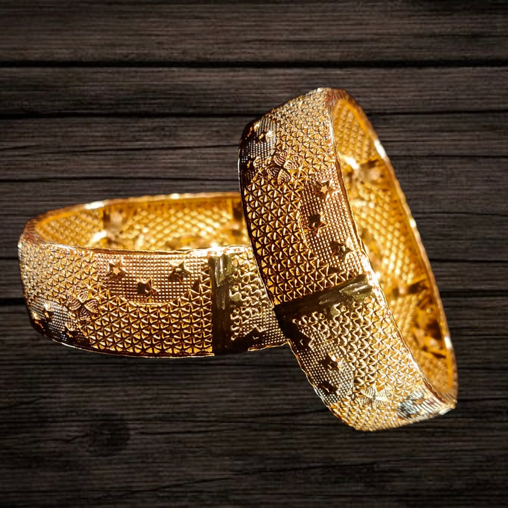 Broad Gold Bangles - One Gram Gold Plated 1 Inch Wide | Asp Fashion
