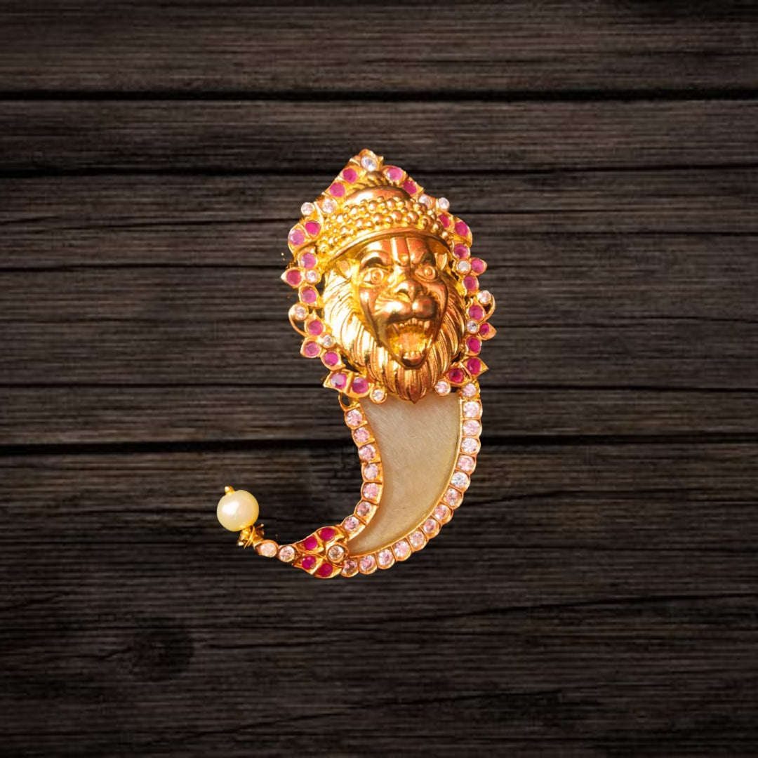 Simha Puligoru Locket with Pearl Necklace - Traditional & Modern Fusion