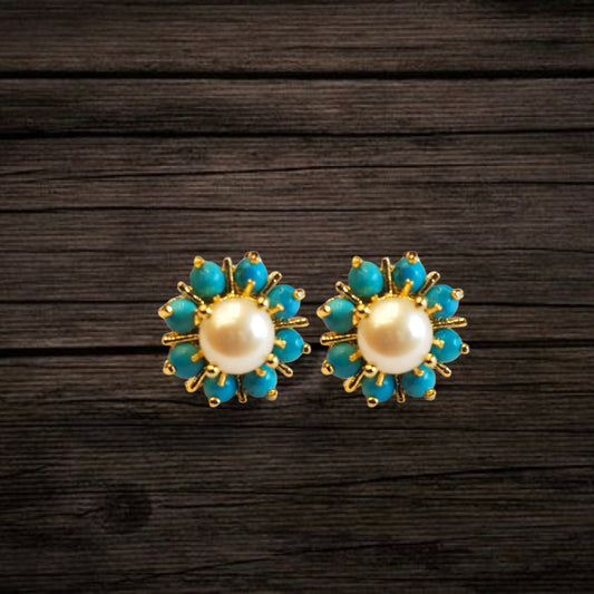 Turquoise Pearls Stud Earrings By Asp Fashion Jewellery