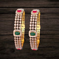 American Diamond Bangles with Ruby Emerald - 24K Gold Plated Set