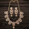 Gold Plated AD Necklace & Earring Set | Honey, Pink & Pastel Green