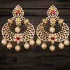 Traditional CZ Chandbali Earrings with Pearl Drops - 24K Gold Plated