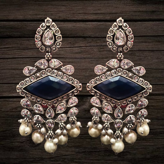 Oxidised Silver Cz Earrings By Asp Fashion Jewellery