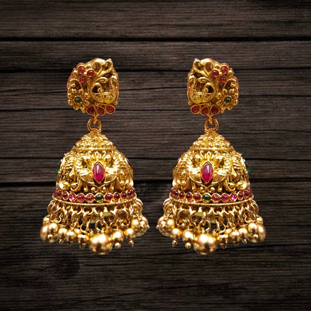 Nagas Antique Kemp Jhumka Earrings | Peacock Motif | Push Back | 42g