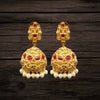 Kempu Kundan Jhumka with Floral Stud & Pearl Drops | Temple Earrings