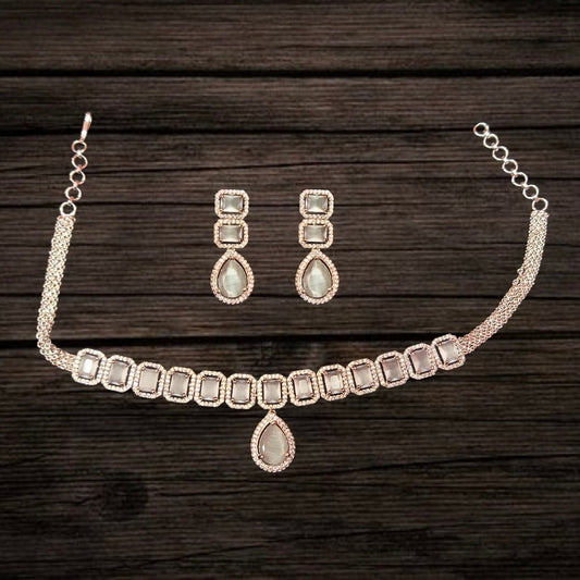 Silver Rhodium American Diamond Choker Set By Asp Fashion Jewellery