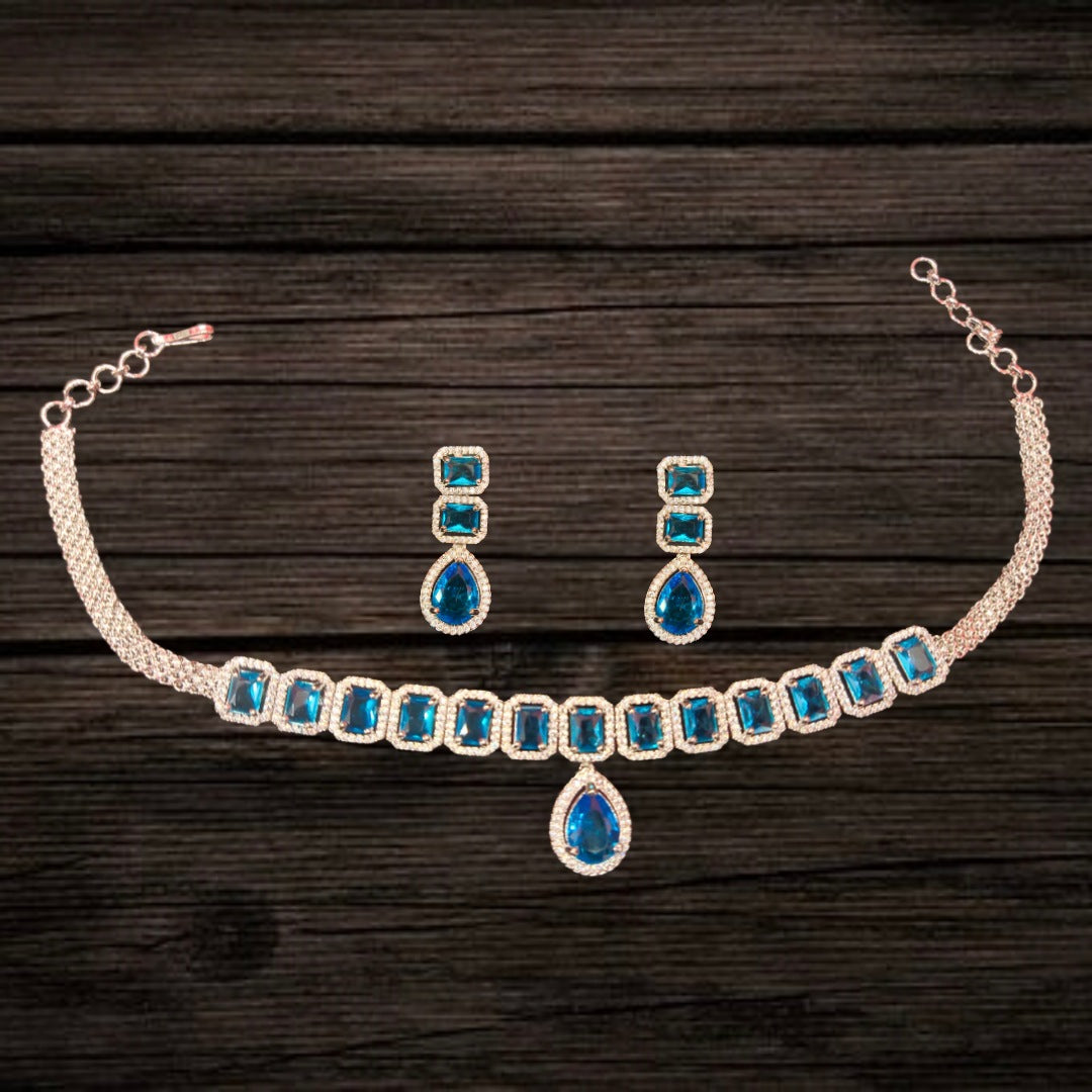 Silver Rhodium American Diamond Choker Set - Premium Wedding Jewelry for Women