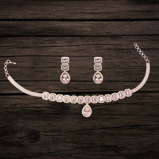 Silver Rhodium American Diamond Choker Set By Asp Fashion Jewellery