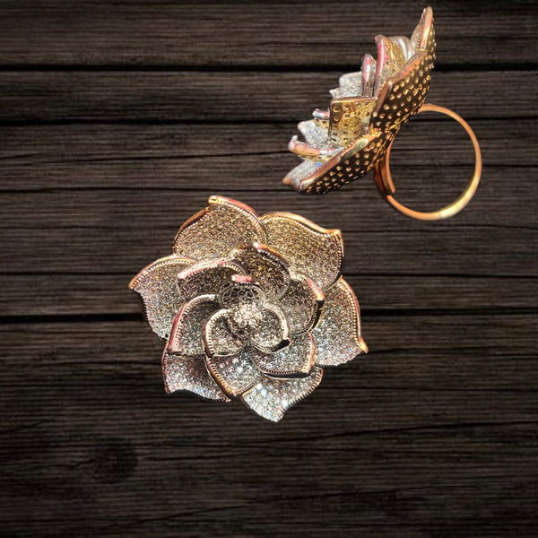 American Diamond Rose Flower Ring By Asp Fashion Jewellery