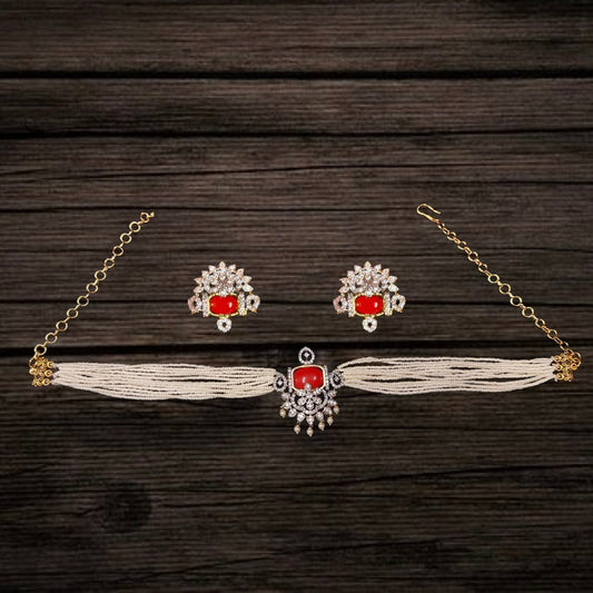Coral & American Diamond Beads Choker Set By Asp Fashion Jewellery