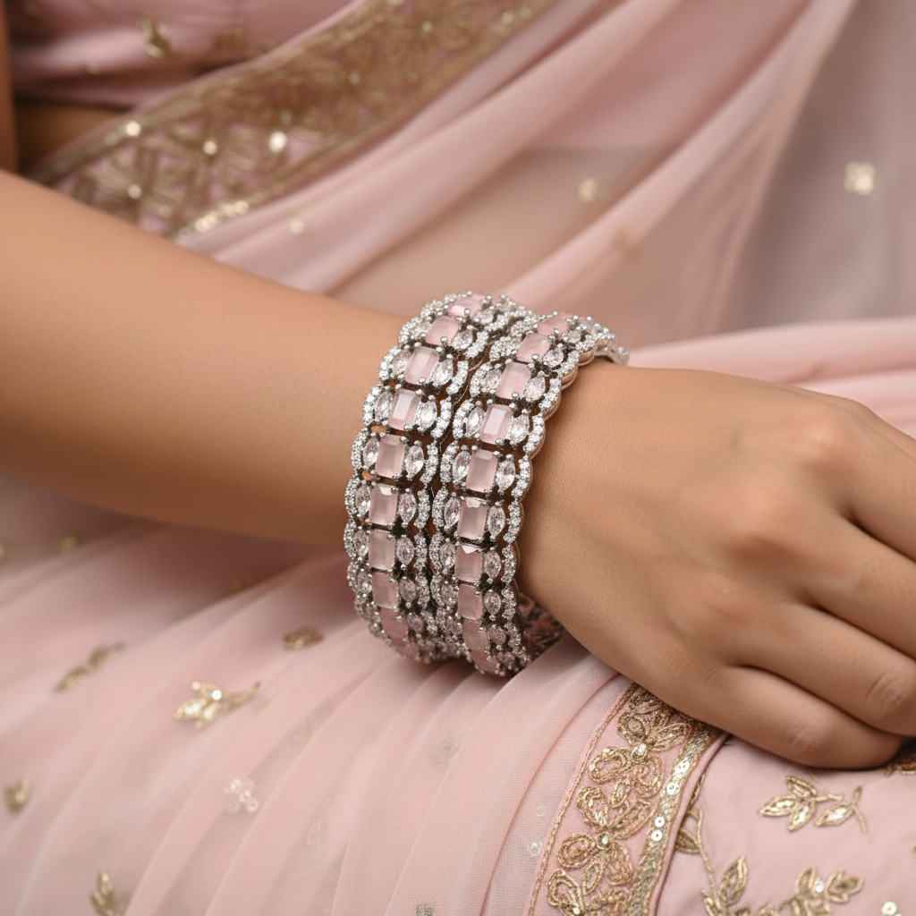 Pink American Diamond Bangles Set