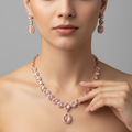 Pink American Diamond Necklace Set - Rose Gold Designer Jewelry for Weddings