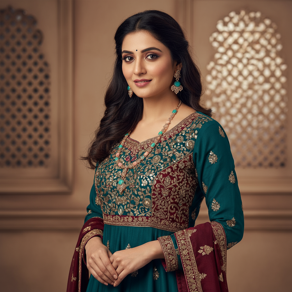 Pink & Green Rose Gold American Diamond Long Necklace - 32 Inch Wedding Set