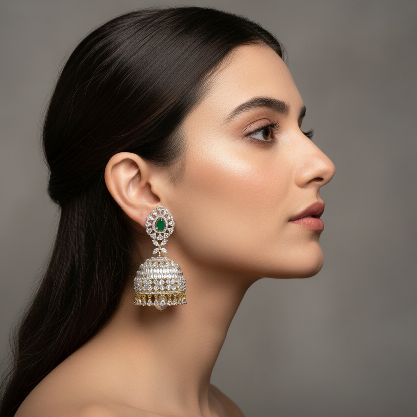 Premium 1 Gram Gold American Diamond Jhumka Earrings 