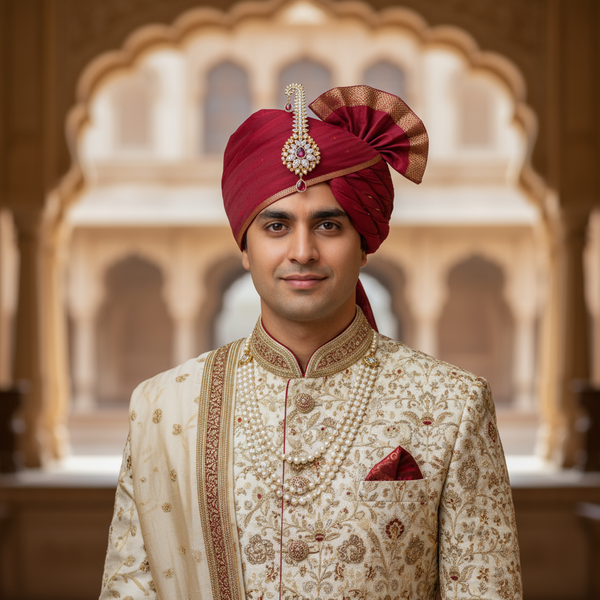 Premium Zircon Kundan Kalangi for Groom Turban - Two Tone Gold & Rhodium