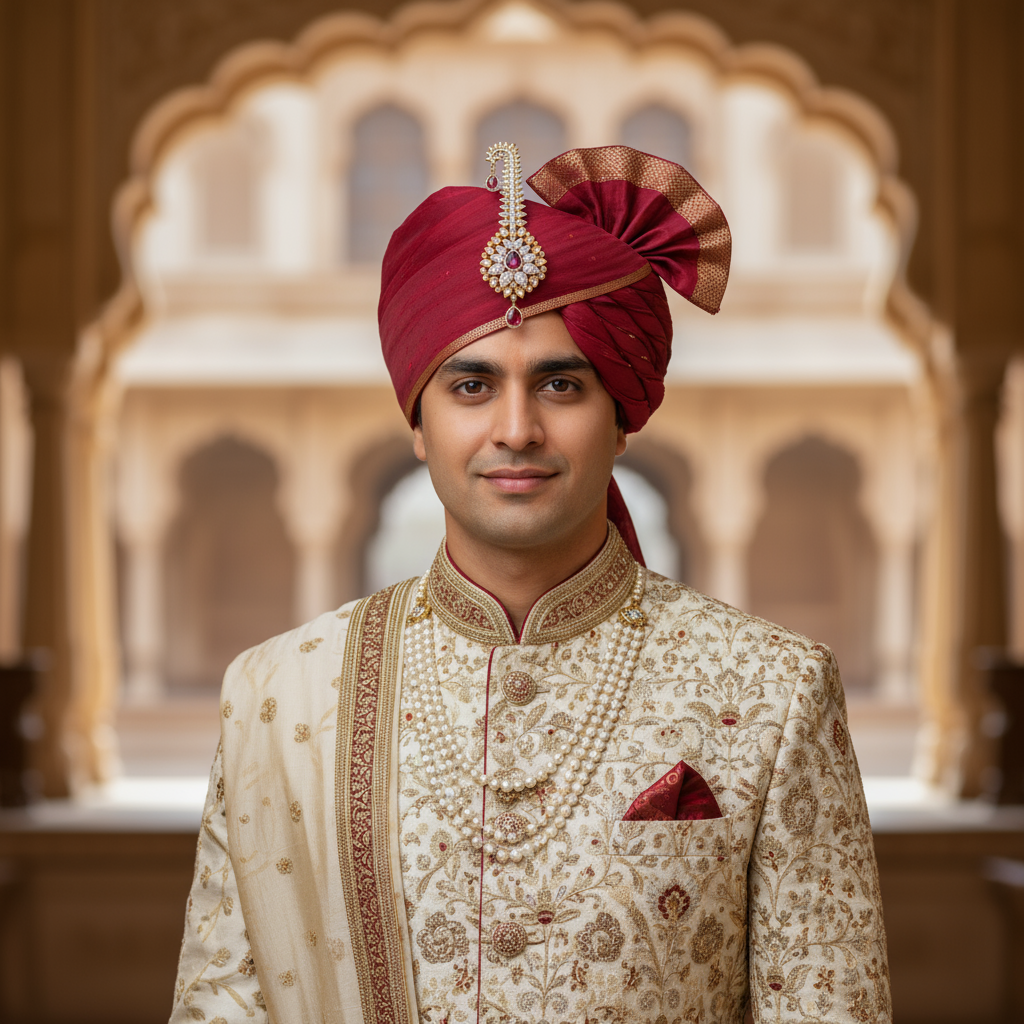 Premium Zircon Kundan Kalangi for Groom Turban - Two Tone Gold & Rhodium