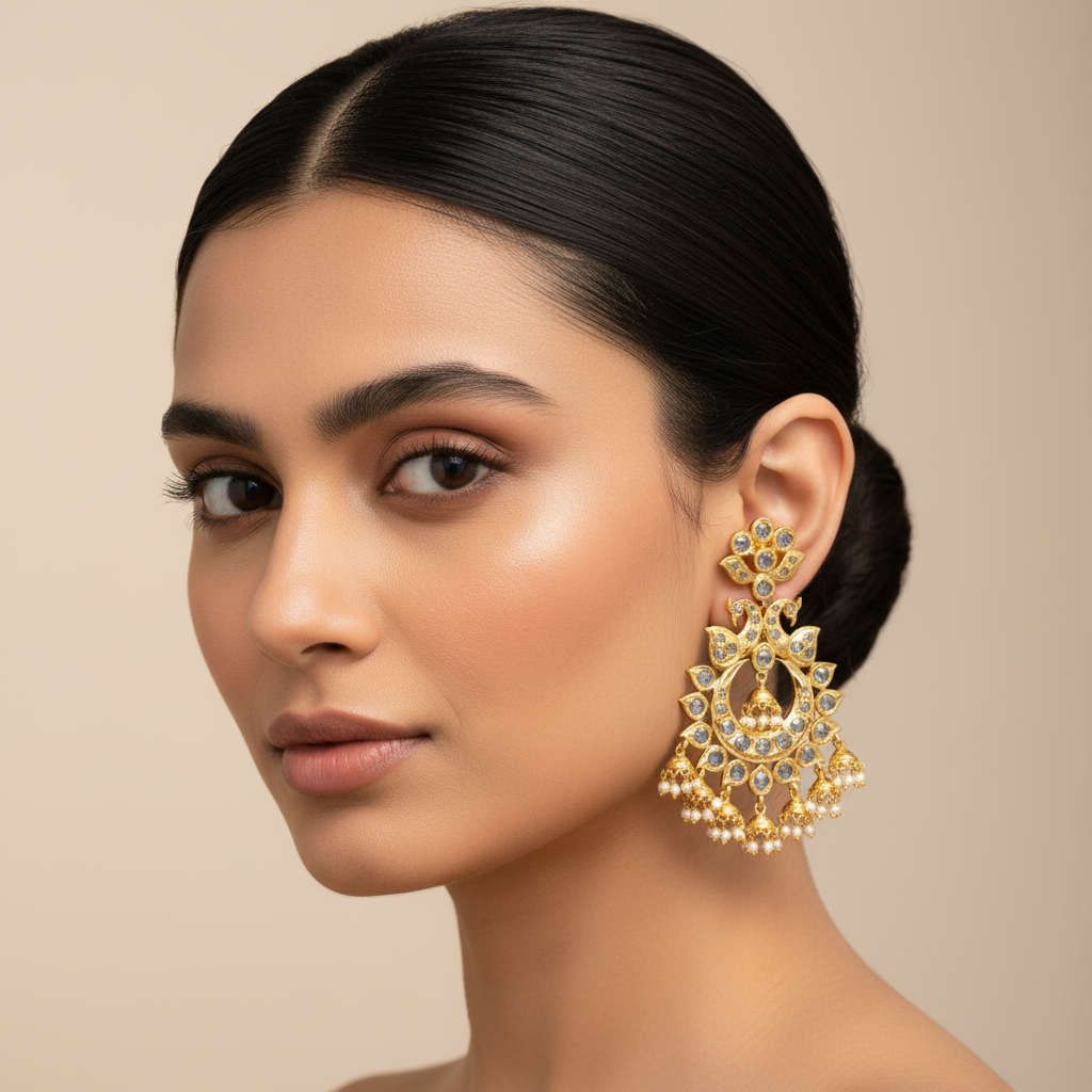 Priya Uncut Diamond Chandbali - Elegant Polki Style Earrings