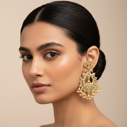 Priya Uncut Diamond Chandbali - Elegant Polki Style Earrings