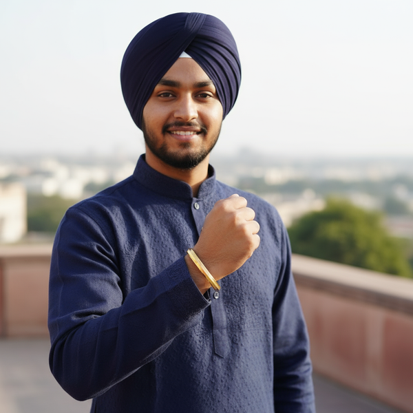 24K Gold Plated Punjabi Sikh Kada for Men - Anti Tarnish Daily Wear Bracelet