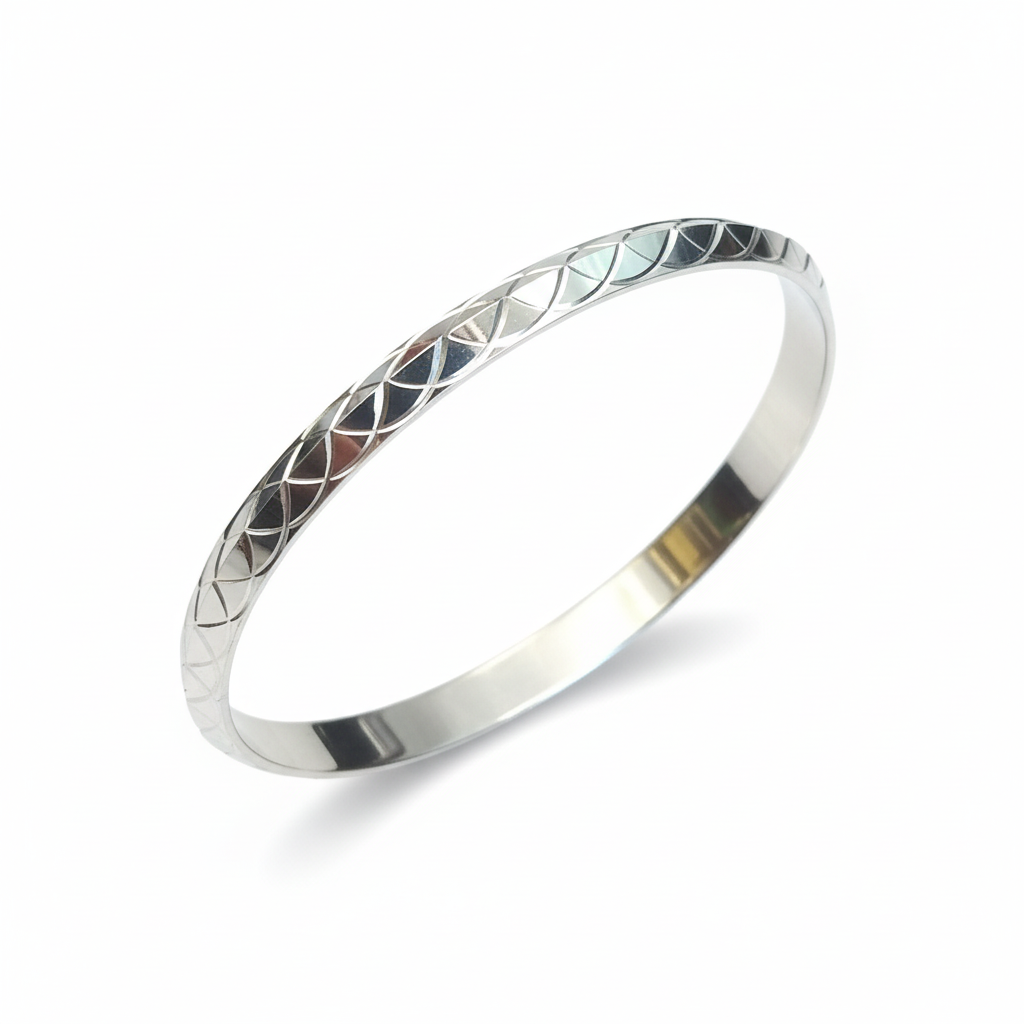 Punjabi Silver Kada Men - Lattice Pattern (Purity 700)
