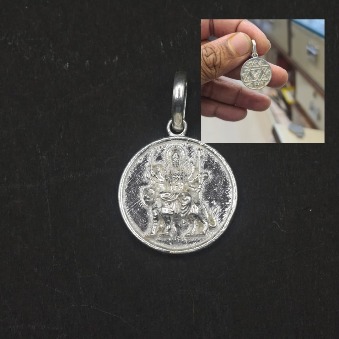 Pure Silver Durga Mata Locket with Durga Bisa Yantra
