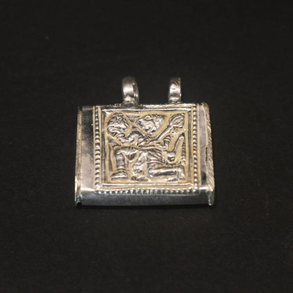 Pure Silver Hanuman Amulet Prayer Box - Square Tabij with Hanuman Idol