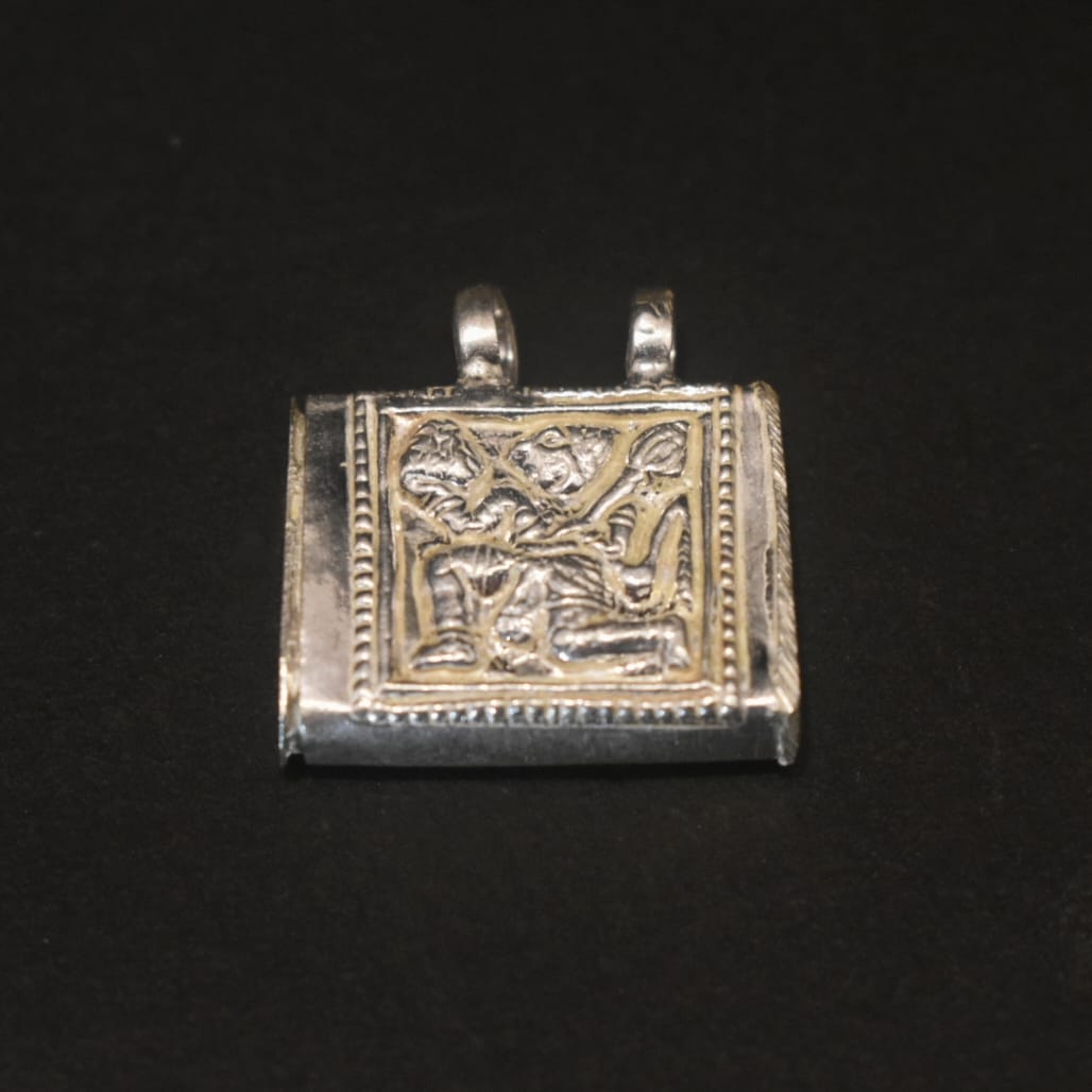 Pure Silver Hanuman Amulet Prayer Box - Square Tabij with Hanuman Idol