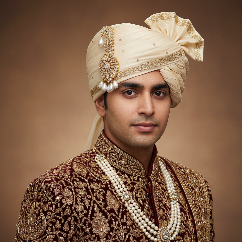 Rajwadi Kundan Kalangi for Groom Turban