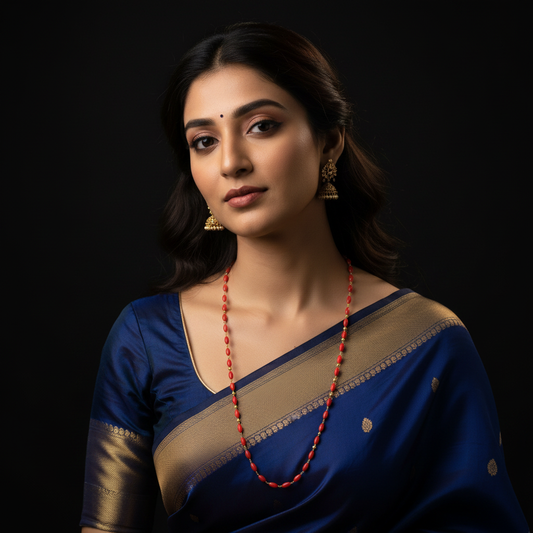 Red Coral & Pearl Gold Chain Necklace | Pagdalu Munga Mala