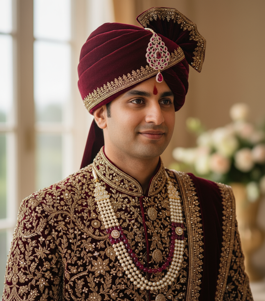Red Zircon Diamond Brooch for Indian Groom Turban