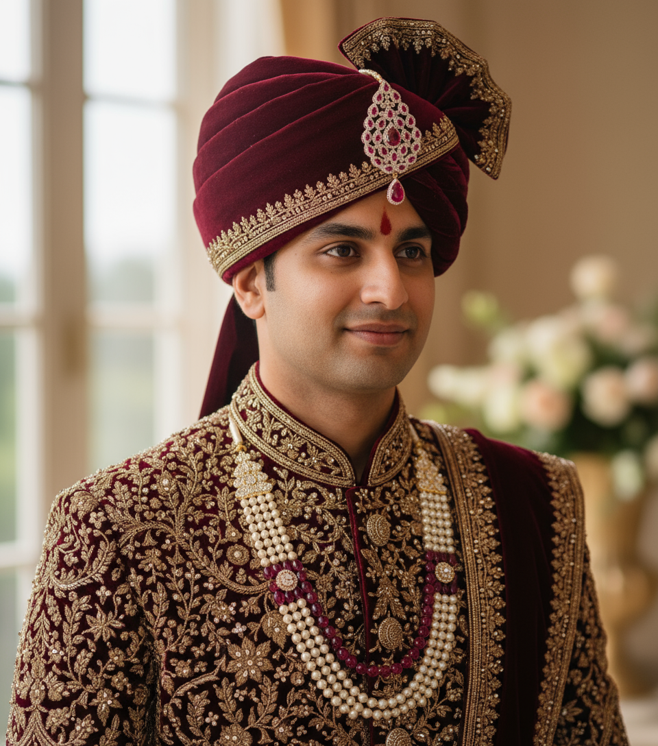 Red Zircon Diamond Brooch for Indian Groom Turban