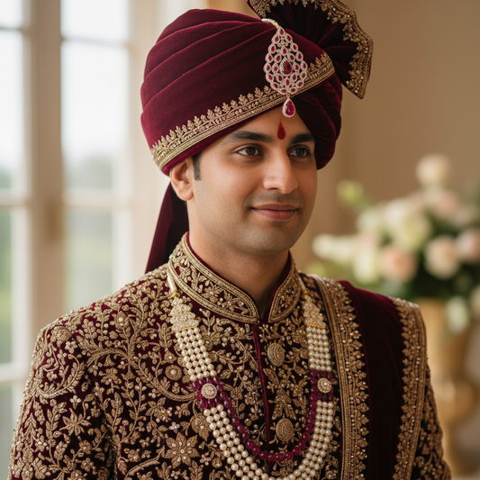 Red Zircon Diamond Brooch for Indian Groom Turban