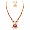 Reversible 2-in-1 Gold Necklace Set | Green & Ruby Stones with Drop Earrings