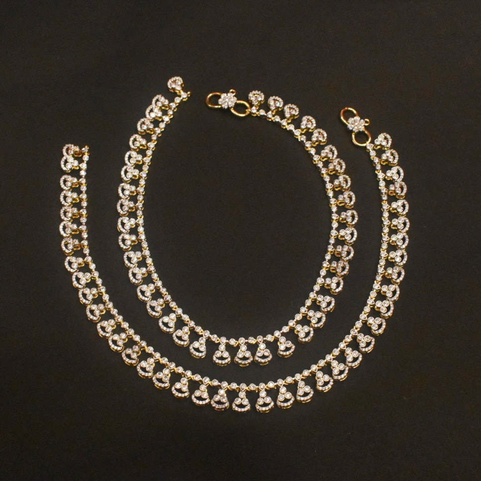 Rhodium-Gold Diamond Look Zircon Anklets