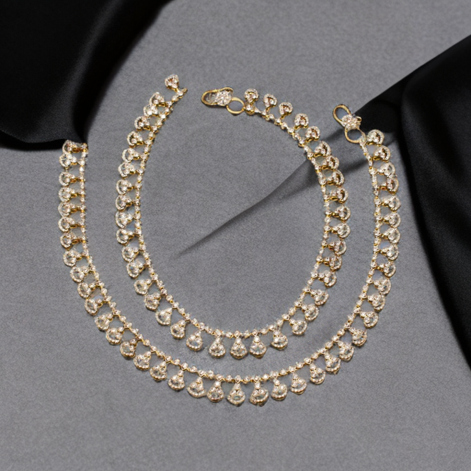 Rhodium-Gold Diamond Look Zircon Anklets