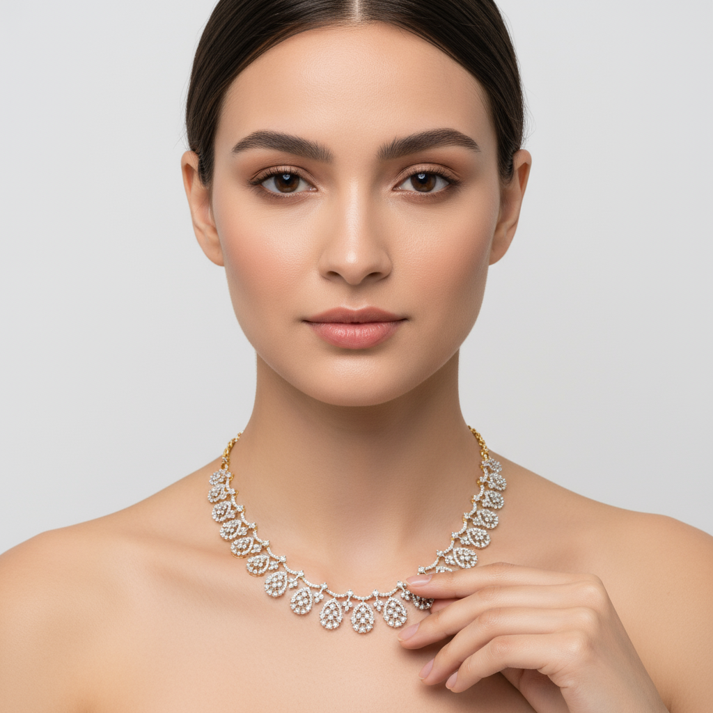 Rhodium-Gold White Zircon Necklace Set - Premium Quality