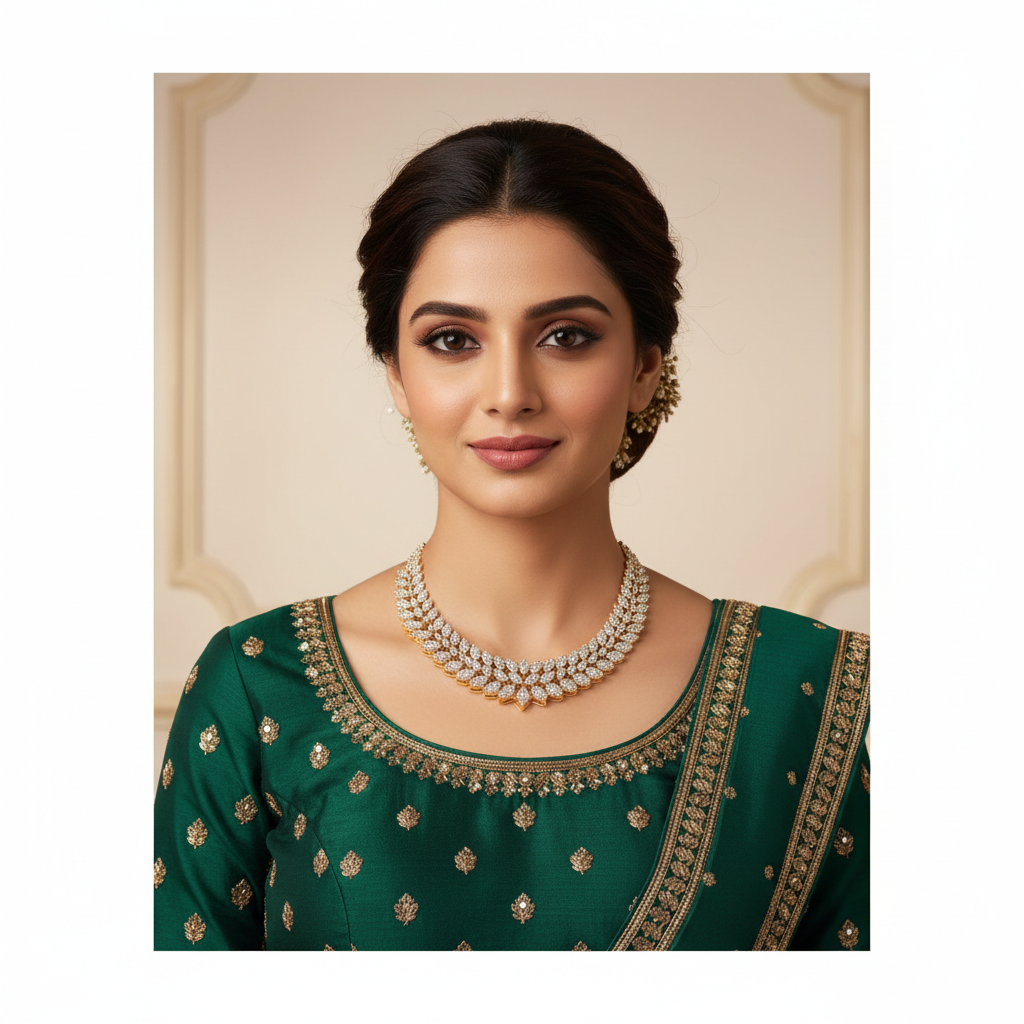  Rhodium Gold CZ Necklace & Earrings Set