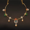 Rhodium Gold Plated Zircon Kante Necklace with Coral, Pearls & Emeralds