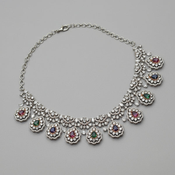 Rose Gold Plated CZ Necklace Set with Jhumka Earrings - Zircon Jewelry