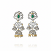 Royal American Diamond Jhumka Earrings with Ruby & Pearls - 24K Gold Plated