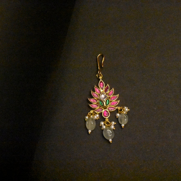 Royal Gold Plated Jadau Kundan Maang Tikka with Pearl Drops