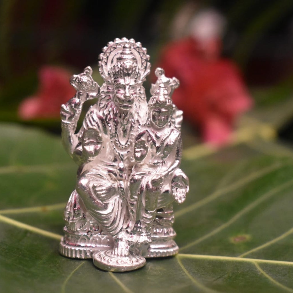 Pure Silver Lakshmi Narasimha Swami Idol - Handcrafted Deity Statue