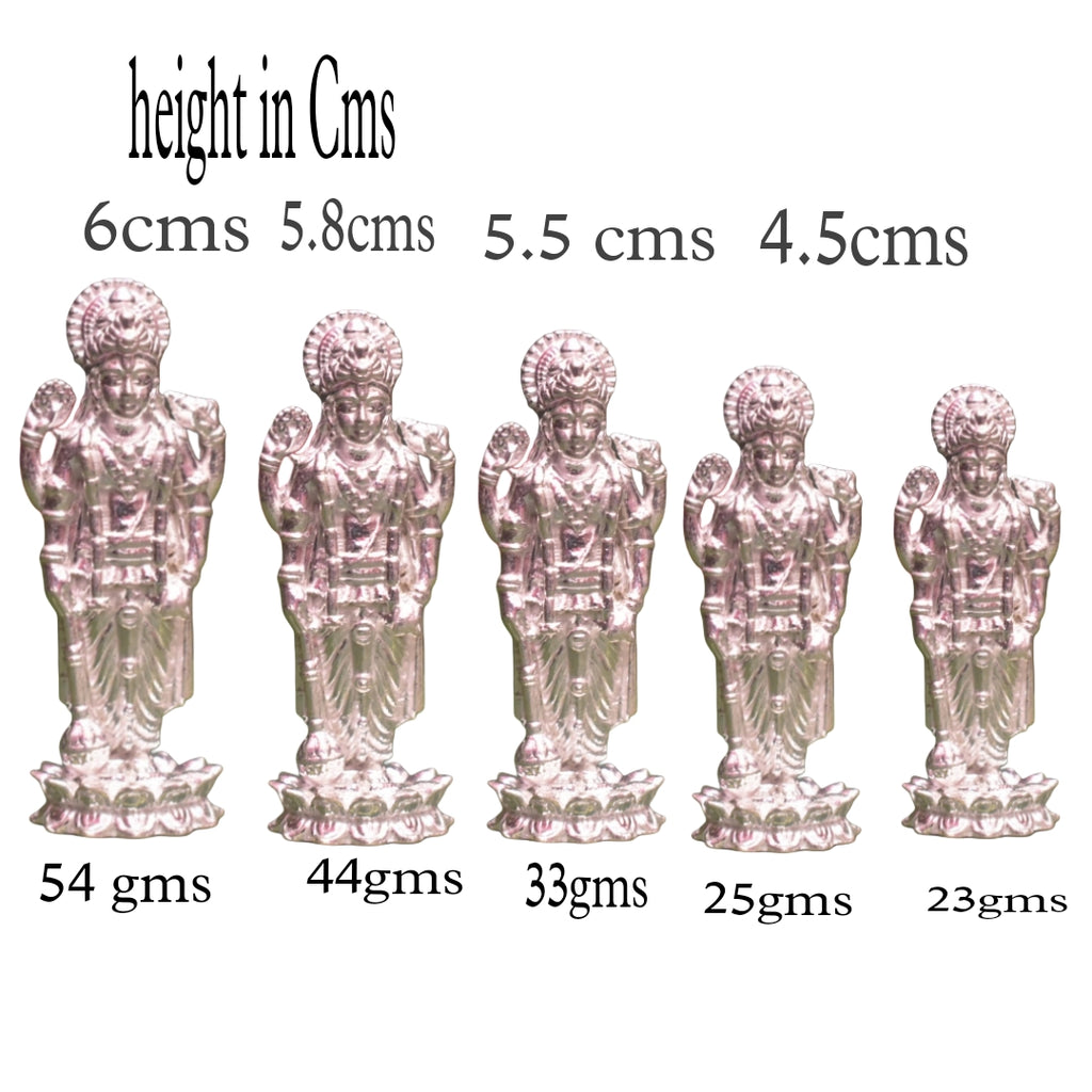 Pure Silver Lord Vishnu Idol - Handcrafted Hindu Deity Statue