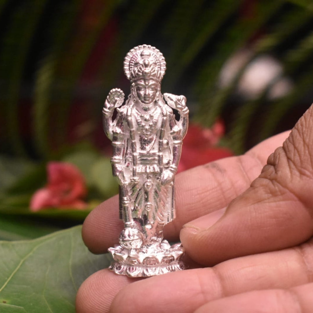 Pure Silver Lord Vishnu Idol - Handcrafted Hindu Deity Statue