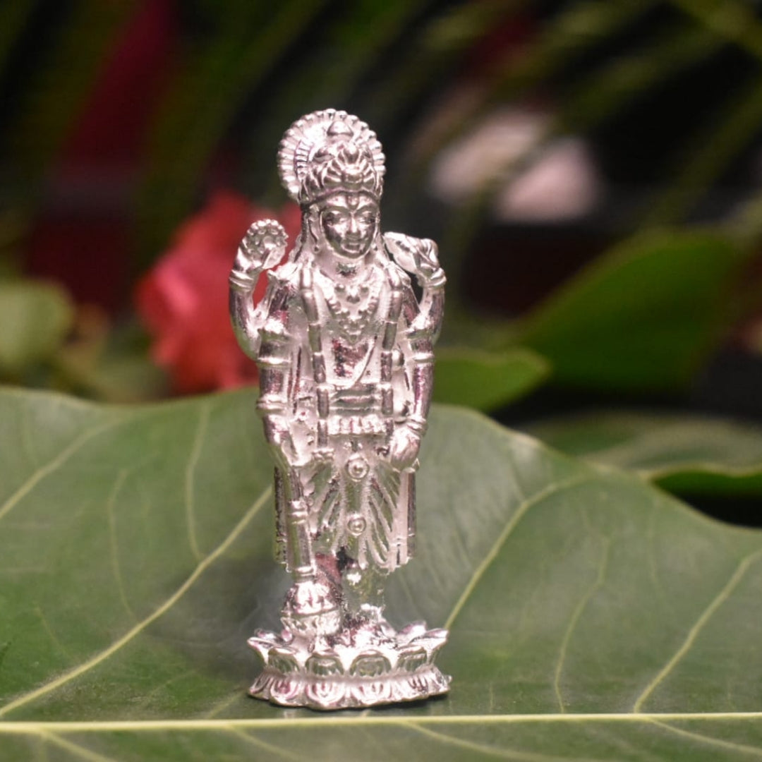 Pure Silver Lord Vishnu Idol - Handcrafted Hindu Deity Statue