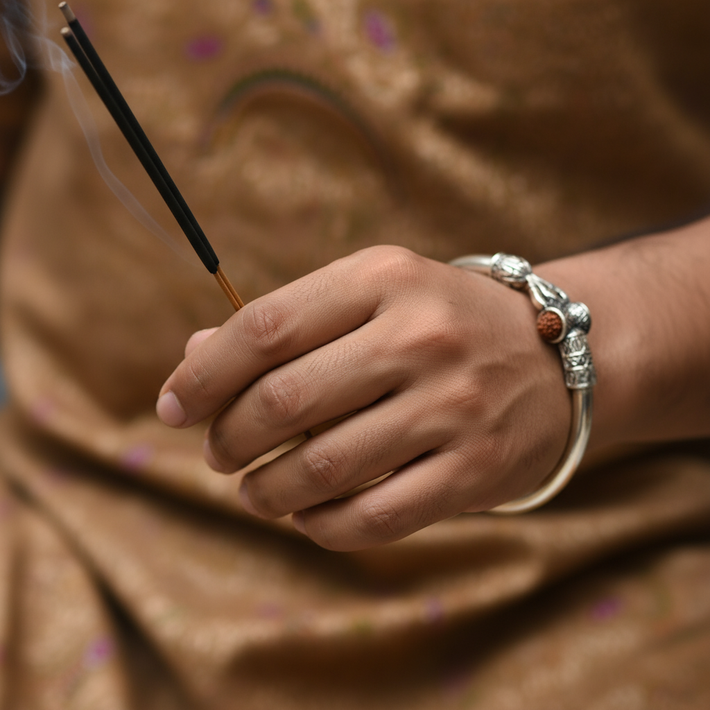 Silver Oxidized Trishul Damroo Kada for Men - Lord Shiva Bracelet | 800 Purity