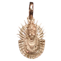 A silver-colored Ellamma locket with a floral and geometric design, suspended from a small silver chain.